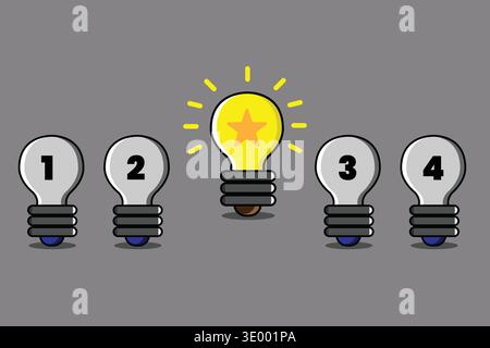 Concept illustration showing one glowing lamp among others, symbolizing focus, innovation, and standout ideas. Stock Vector