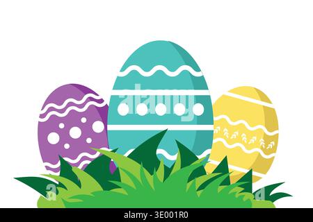 Bright Easter banner with decorated eggs and festive spring colors for seasonal celebrations. Stock Vector