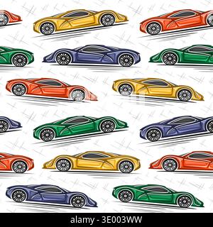 Vector Hypercar seamless pattern, automotive background with clipart of performance high-tech coupe car from future for boys bed linen, decorative squ Stock Vector
