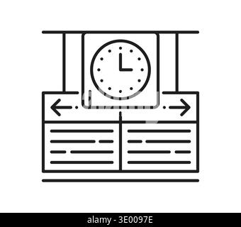 Tram or railway station timetable line icon or sign. Train station platform display railroad icon, metro information board public transport vector symbol. Tram departure timetable, railway sign Stock Vector