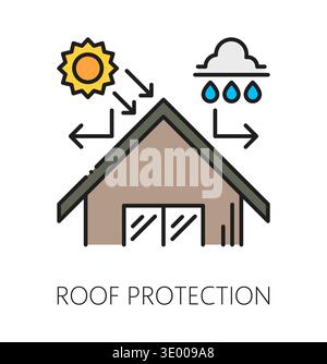 Home roof weather protection repair line icon or symbol. Cottage insulation repair pictogram, roof weather protection maintenance service vector symbol. House exterior renovation company icon or sign Stock Vector