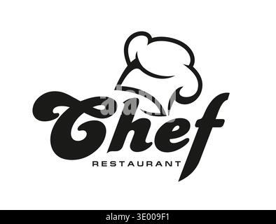 Chef cook restaurant, culinary and cooking icon. Bakery chef cook vector badge, restaurant cooking icon. Culinary and gastronomy menu symbol or emblem with chef toque and graphic black typography Stock Vector