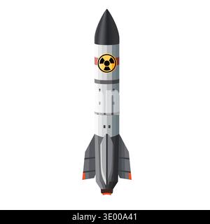Ballistic missile with nuclear warhead symbol. Military rocket weapon concept. Vector illustration isolated on white background. Stock Vector
