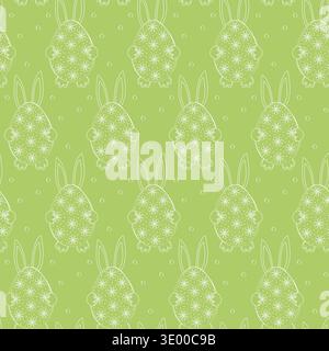 Easter egg with abstract floral decor and Bunny hiding behind Seamless Pattern Minimal flat Backdrop. Vector illustration Greetings Thematic Background Party Invite or social media post cover, leaflet Stock Vector