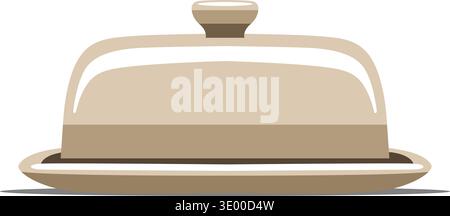 Flat illustration of a covered serving dish with dome lid on a tray in neutral tones Stock Vector