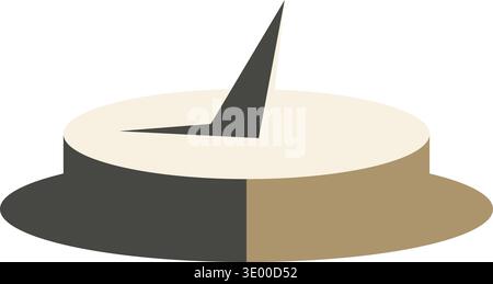 Flat illustration of a sundial plate with triangular gnomon casting a shadow Stock Vector