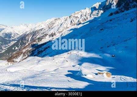 Impressive mountain scenery from the Aiguille du Midi in the French alps. Stock Photo