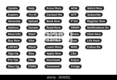 Social media engagement rounded modern black UI element pack Stock Vector