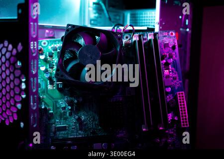 Gaming PC Component - Neon Pink & Purple Lighting Stock Photo