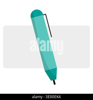 Professional turquoise ballpoint. Traditional writing tool. Educational document supplies. Stationery materials Vector Stock Vector
