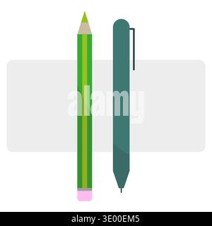 Traditional green graphite pencil. Professional office ballpoint pen. Educational stationery equipment. Creative Vector. Stock Vector