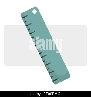 Teal plastic ruler tool. Measuring Vector instrument. Office scale object. Light gray rectangle background school item. Stock Vector