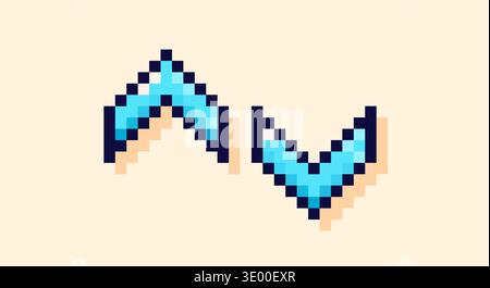 Yellow pixel art Y2K blue arrows. Stock Vector
