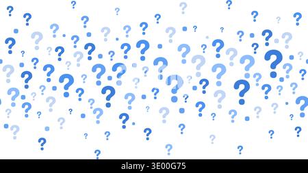 Question mark background with seamless pattern of blue icons. Quiz FAQ poster design and survey template. Vector abstract bg Stock Vector
