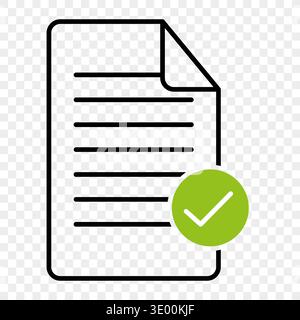 Approved document icon. Successful checklist symbol. File verification Vector. Professional green tick mark sign Stock Vector