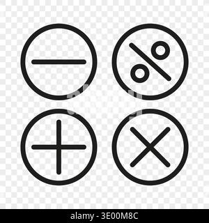 Professional math icons. Graphic calculation symbols. Interface button Vector. Professional transparent background Stock Vector