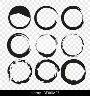 Inkiness circling collections. Distressing Vector bordering. Messiness painting ringlets. Handdrawing charcoal elementals. Stock Vector
