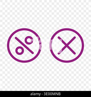 Professional purple icons. Discount circle symbols. Cancellation mark Vector. Professional transparent background. Stock Vector