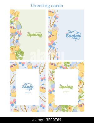 Spring Easter Greeting Card Set Stock Vector