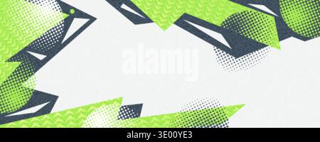 Abstract and Trendy Background with Dark Green and Gray Shapes, Halftone Patterns and Textured Effects. Simple and Dynamic Sport Banner or Poster Stock Vector