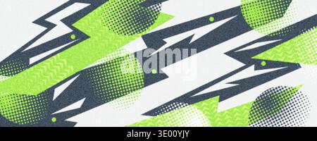 Creative Abstract Banner Design with Green and Grey Shapes on White Background, with Halftone Pattern and Texture Effect. Modern Sport Background Stock Vector