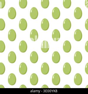 Seamless diagonal pattern of glossy green eggs with highlights on white background, simple geometric design for wallpaper, fabric, wrapping paper, and Stock Photo