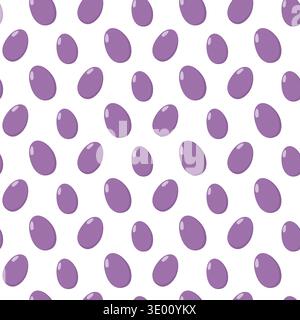 Seamless diagonal pattern of glossy purple eggs with highlights on white background, simple geometric design for wallpaper, fabric, wrapping paper, an Stock Photo