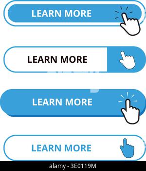 White and blue learn more bar buttons isolated on a white background Stock Vector