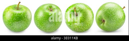 Collection of four ripe green apples on white background. File contains clipping paths. Stock Photo