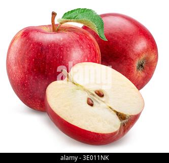 Ripe red apples and half of apple on white background. File contains clipping paths. Stock Photo