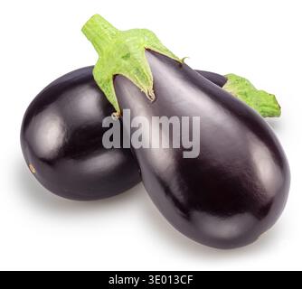 Two aubergines or eggplants isolated on white background. File contains clipping path. Stock Photo