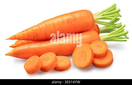 Red carrot with round carrot slices isolated on white background. File contains clipping paths. Stock Photo