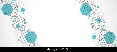 Molecular structure and genetic engineering, atom, neural network, neurons, DNA molecule. Scientific research concept for healthcare, medical Stock Vector