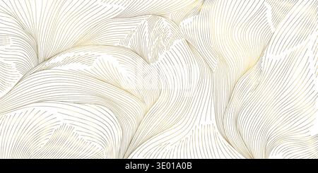 Elegant gold wave line pattern, white background, abstract Japanese curves and flowing shapes. Luxury vector design fluid lines, geometric deco Stock Vector