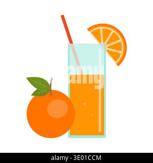 Fresh orange juice glass with whole fruit and citrus slice Stock Vector