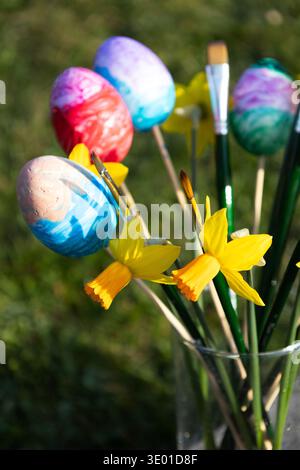 Colorful Easter Eggs Painted By Children Stock Photo