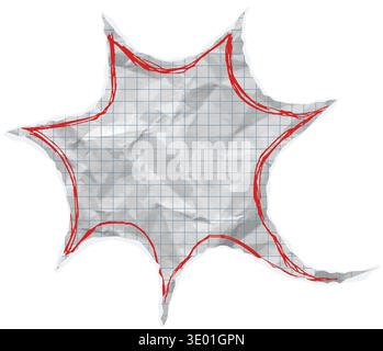 Torn paper speech bubble. Star shape vector ripped chat balloon. Crumpled notebook square line teture, folded collage element. Dialog cloud checkered Stock Vector