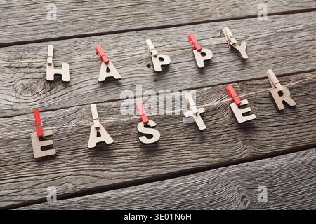 Easter greetings hanging on the rope Stock Photo