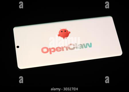 Shanghai,China-March 10th 2026: OpenClaw AI agent app software logo on phone Stock Photo
