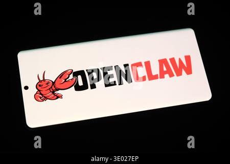 Shanghai,China-March 10th 2026: OpenClaw AI agent app software logo on phone Stock Photo
