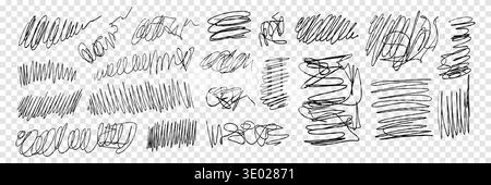 Scribble vector pen doodle hand drawn messy tangled lines, ink squiggles, grunge street art scrawls. Inky punk grunge textures for collage design. Sketchy shapes and scribbles. Isolated pen elements Stock Vector