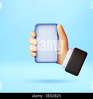 3D Hand holding smartphone with blank screen. Stock Vector