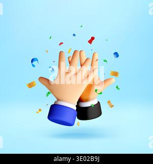 3D Two hands giving a high five in confetti Stock Vector