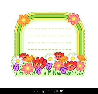 Spring meadow flowers and floral kids memo note template. Children diary page vector floral frame, kids planner spring memo note. Child schedule botan Stock Vector