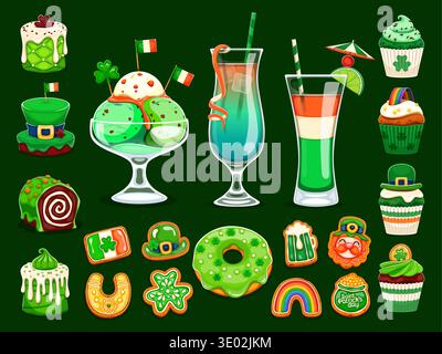 Happy St Patrick's day sweet cakes desserts Stock Vector