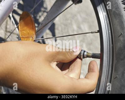 Bicycle or bike on repair, fixing broked parts Stock Photo