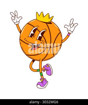 Cartoon funky groovy basketball ball character Stock Vector