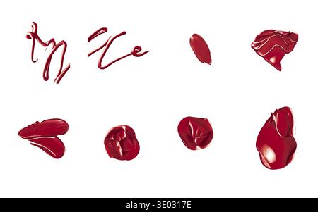 Red lipstick samples as beauty cosmetic texture isolated on white background, makeup smear or smudge as cosmetics product or paint strokes Stock Photo