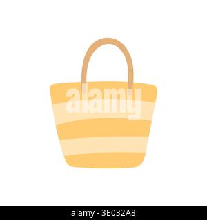 Minimalist beach tote bag with soft stripes, simple summer accessory illustration ideal for vacation graphics, seaside travel blogs, fashion design Stock Vector