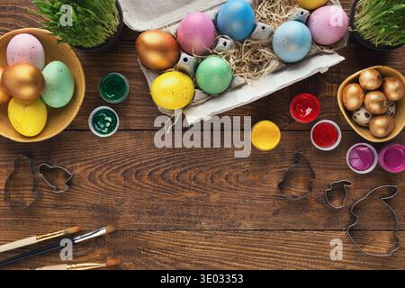 Frame of easter eggs and forms for baking Stock Photo